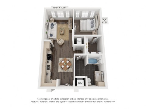 Floor plan for studio, 1 bath, 678 sqft